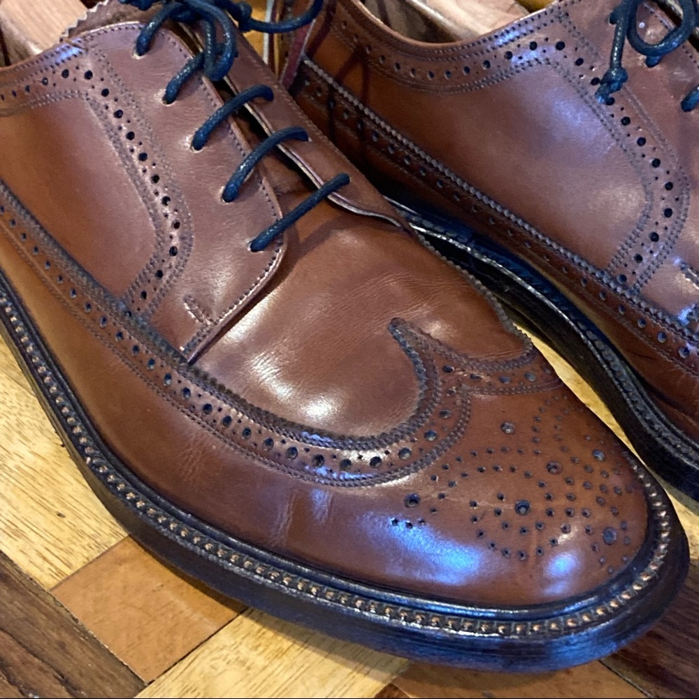 Vintage 4-Nail Wingtip Dress Shoes by Florsheim Brown Leather 10C US Nailed Heel